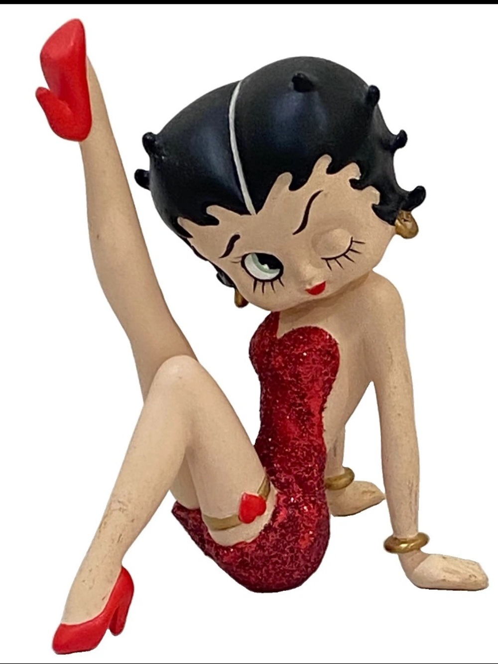Vintage Betty Boop 1999 Strike A Pose Leg Up Glitter Red Dress  Figurine